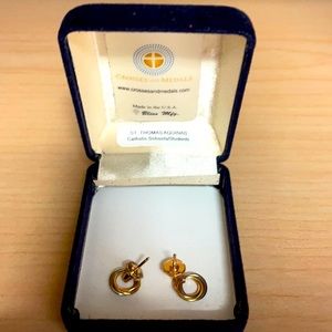 Trinity White Yellow + Rose 18k Gold Earrings